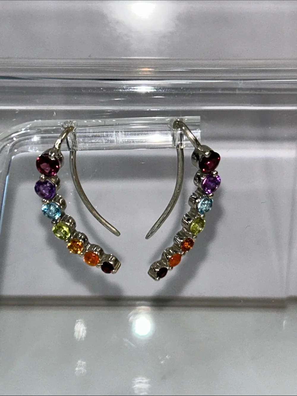 NWT NYC 11 Sterling Silver Genuine Multi Gemstone Curved Line Earrings